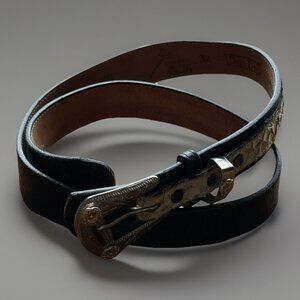VTG Dundee Belt Genuine Python Snake Leather Silver Tone Buckle Sz 32‎ Western